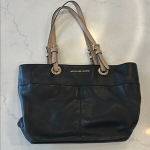 Michael Kors Black Leather Tote with Beige Straps